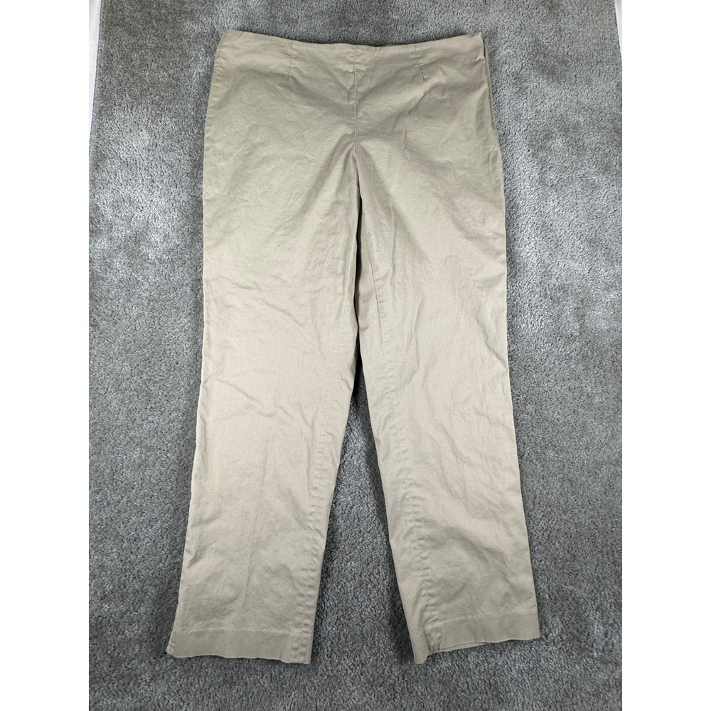 J. Jill Womens Khaki Tan Stretch Cotton Side Zip Straight Leg Pants Size 14